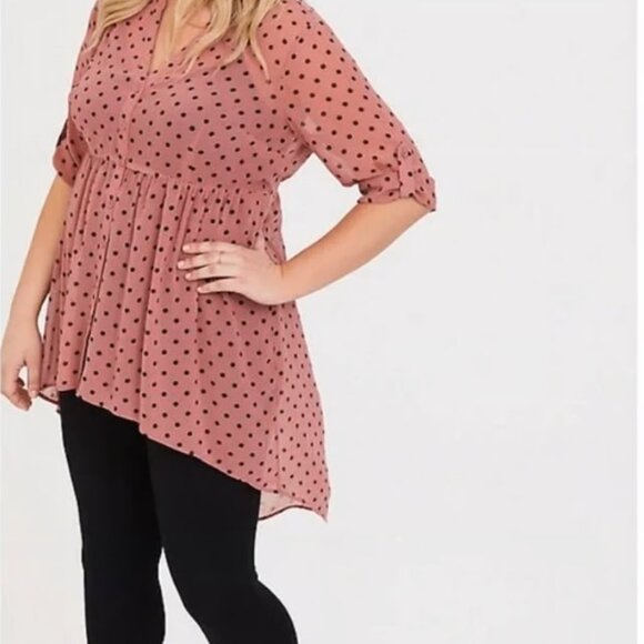 NWOT Lexie Dusty Rose Polka Dot Chiffon Hi-Lo Babydoll Tunic Size 6X (30/32) - Picture 3 of 5